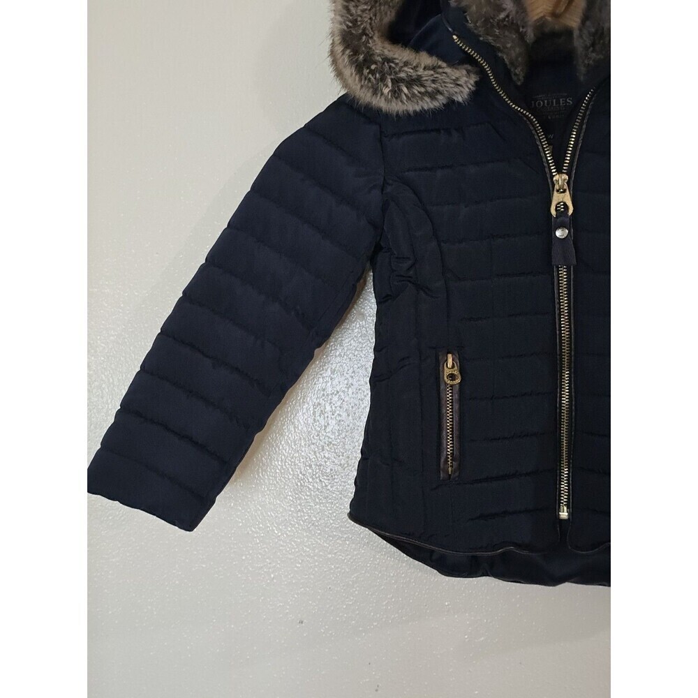 Joules Kids Navy Quilted Puffer Jacket Faux Fur Hood Size 4 Years - Picture 5 of 14